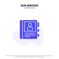 Our Services Phone, Book, Diary, Info Solid Glyph Icon Web card Template Royalty Free Stock Photo