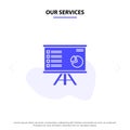 Our Services Presentation, Analytics, Business, Chart, Graph, Marketing, Report Solid Glyph Icon Web card Template Royalty Free Stock Photo