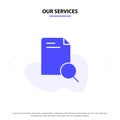 Our Services Search, Research, File, Document Solid Glyph Icon Web card Template Royalty Free Stock Photo