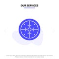 Our Services Stages, Goals, Implementation, Operation, Process Solid Glyph Icon Web card Template