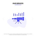 Our Services Telescope, Business, Forecast, Forecasting, Market, Trend, Vision Solid Glyph Icon Web card Template Royalty Free Stock Photo