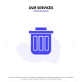 Our Services Trash, Basket, Bin, Can, Container, Dustbin, Office Solid Glyph Icon Web card Template