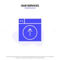 Our Services Upload, Up, Web, Design, application Solid Glyph Icon Web card Template