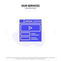 Our Services Video, Video Player, Web, Website Solid Glyph Icon Web card Template Royalty Free Stock Photo