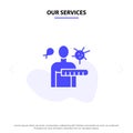 Our Services Virus, Disease, Health Check, Stages Solid Glyph Icon Web card Template