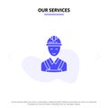Our Services Worker, Building, Carpenter, Construction, Repair Solid Glyph Icon Web card Template