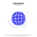 Our Services World, Globe, Internet, Education Solid Glyph Icon Web card Template