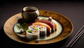 Sushi Bar Delight: Choose from a Wide Selection of Rolls and Sashimi at Our Authentic Japanese Restaurant, ai generated Royalty Free Stock Photo