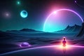 Our unique universe, neon planet in space, meditation concept, generative AI