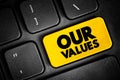 Our Values text button on keyboard, concept background Royalty Free Stock Photo