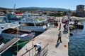 OURANOUPOLI, GREECE - MAY 27, 2016: Cruise boats travelling to Mount Athos Monasteries from Ouranoupolis port, Halkidiki, Greece