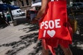 PSOE militant, socialist party of Spain, during the election campaign