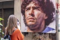 Ourist on the streets of Naples. Quartieri Spagnoli. Portrait of Diego Armando Maradona