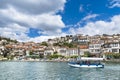 Ourists on Boat tour cruise on Ohrid lake in a beautiful summer cloudy day