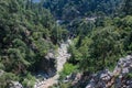 Ourists go along the canyon of a mountain river in the forest.nature background