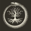 Ouroboros Snake and Tree of Life Ancient Esoteric Symbol