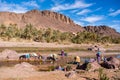 OURZAZATE, MOROCCO - JAN 2019: Berber women wash clothes in the river in beautiful picturesque place Oasis de Fint Royalty Free Stock Photo