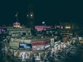 Outside night view of Ajmer junction railway station market clock tower and hills parking ouside railway station Royalty Free Stock Photo