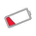 Out of battery charge vector icon. Low red battery cartoon style on white isolated background Royalty Free Stock Photo