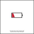 Out of battery charge vector icon. Low red battery on white isolated background Royalty Free Stock Photo