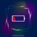 Out of battery charge vector neon light icon. Low red battery. L Royalty Free Stock Photo