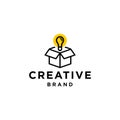 Out of the box idea thinking concept logo icon vector illustration, symbol of creative idea with an open box with light bulb Royalty Free Stock Photo