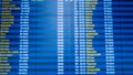 Out of focus image of departure and arrival time of flights on big display in airport