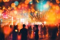 Out of focus photo, crowd of people partying, bokeh lights scene. Generative AI