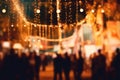 Out of focus photo, crowd of people partying, bokeh lights scene. Generative AI