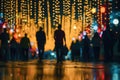 Out of focus photo, crowd of people partying, bokeh lights scene. Generative AI