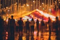 Out of focus photo, crowd of people partying, bokeh lights scene. Generative AI