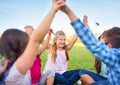 Out here is where the fun stuff happen. a group of elementary school children together. Royalty Free Stock Photo