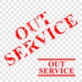 Out of Service, 2 style streak red rubber stamp, at transparent effect background Royalty Free Stock Photo