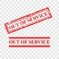 Out of Service, 2 style streak red rubber stamp, at transparent effect background Royalty Free Stock Photo