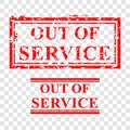 Out of Service, 2 style streak red rubber stamp, at transparent effect background Royalty Free Stock Photo