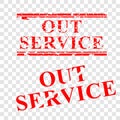 Out of Service, 2 style streak red rubber stamp, at transparent effect background Royalty Free Stock Photo