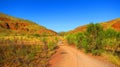 Outback australia - driving a 4x4 four wheel drive to camping spot near Lake Argyle Royalty Free Stock Photo