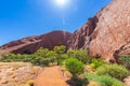 Outback, Australia - November 12, 2022: Close up views of red sandstone rock in the center of Australia. The Uluru or Ayers Rock Royalty Free Stock Photo