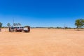 Outback, Australia - November 12, 2022: Motorhome camper van on road trip. People on travel vacation adventure. Tourists in rental