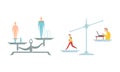 Outbalanced Scales with Different Things of Value Comparison with Water Consumption and Active Lifestyle Vector Set