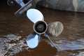 Outboard motor boat propeller on water Royalty Free Stock Photo