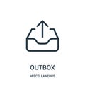 outbox icon vector from miscellaneous collection. Thin line outbox outline icon vector illustration. Linear symbol for use on web Royalty Free Stock Photo
