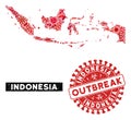 Outbreak Collage Indonesia Map with Textured OUTBREAK Stamp