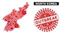 Infected Mosaic North Korea Map with Distress OUTBREAK Watermark