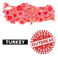 Outbreak Collage Turkey Map with Scratched OUTBREAK Stamp