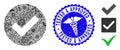 Outbreak Collage Yes Tick Icon with Medicine Distress Tested and Approved Stamp