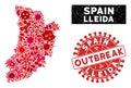 Outbreak Mosaic Lleida Province Map with Scratched OUTBREAK Stamp