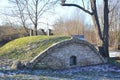 Outbuilding in the manor of Bunting of 18th century in Khalakhalnyna village in Pskov region, Russia