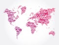 Outcome word cloud in shape of world map, concept background