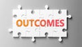 Outcomes complex like a puzzle - pictured as word Outcomes on a puzzle pieces to show that Outcomes can be difficult and needs